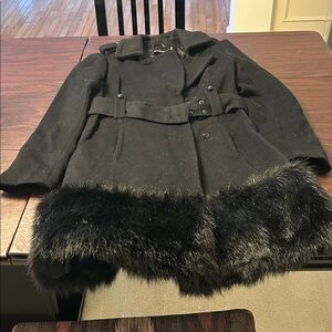 bebe Black Fur-Trimmed Trench Coat